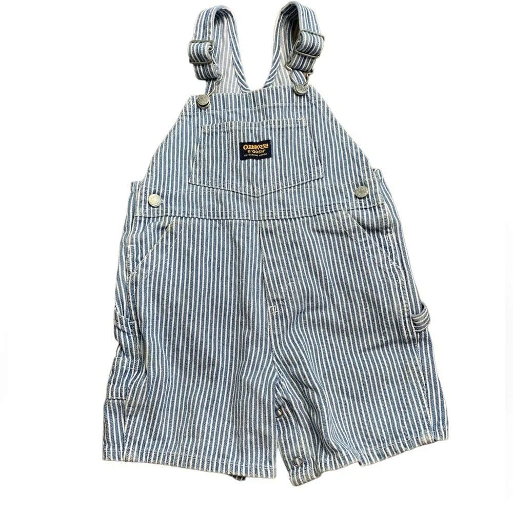 OshKosh B'gosh Vestbak Vintage Striped Denim Overalls sz 18 months